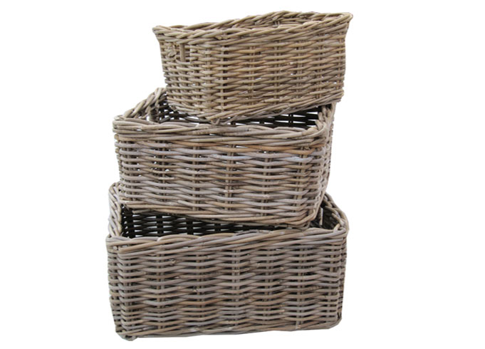 Grey & Buff Rattan Storage Baskets
