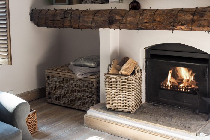 Small Grey & Buff Rattan Square Log Basket