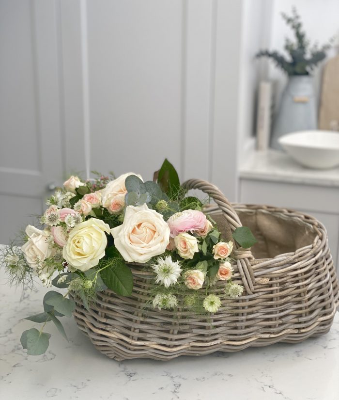 Grey & Buff Rattan Wicker Gardening Trug Basket