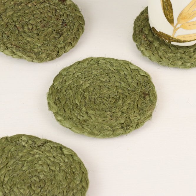 Set of Four Olive Green Jute Coasters