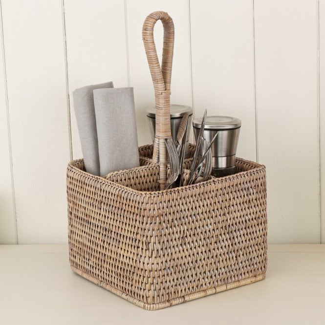 Purbeck Square Rattan Wicker Cutlery Holder