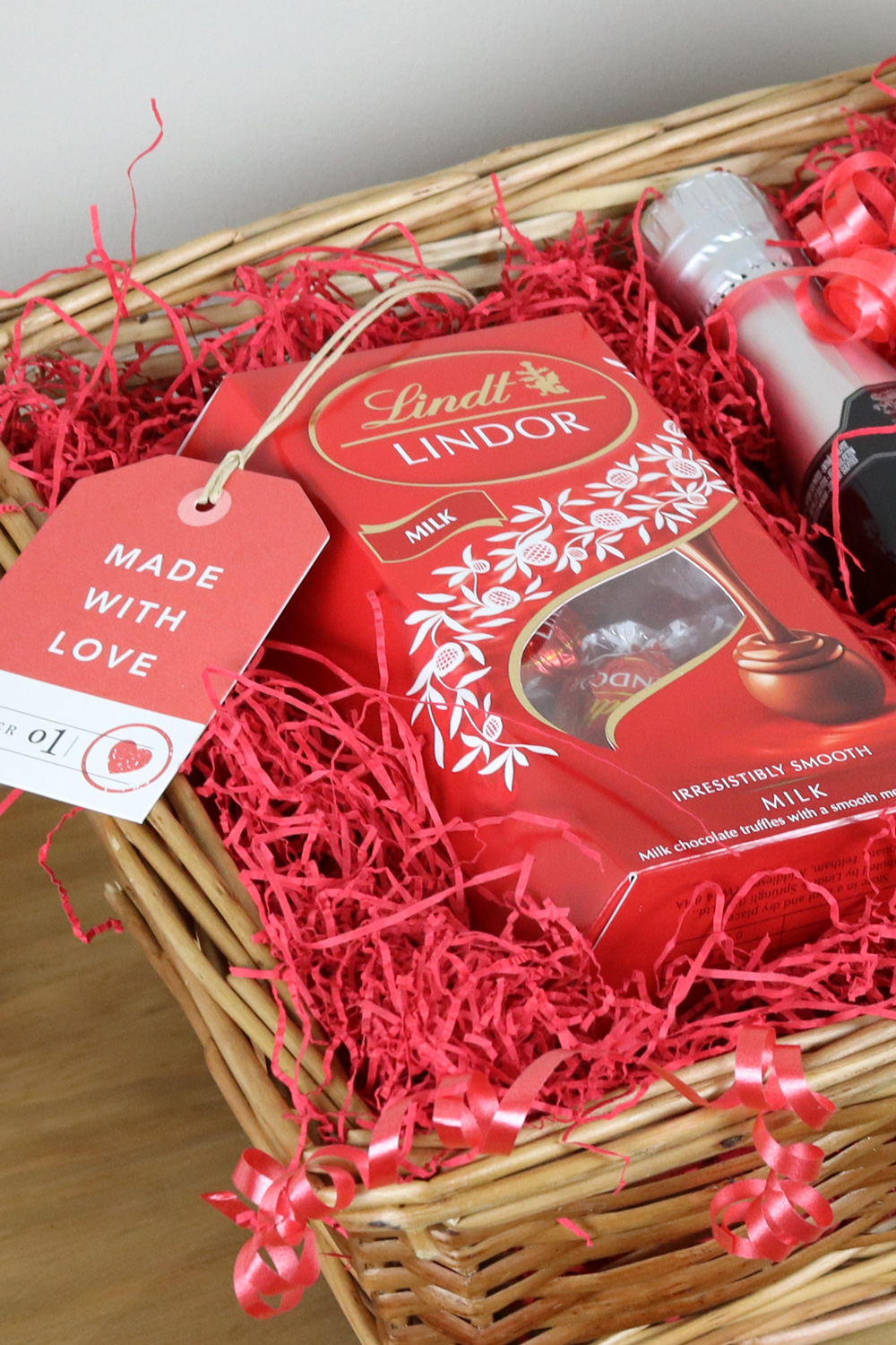 chocolates in a wicker gift hamper basket