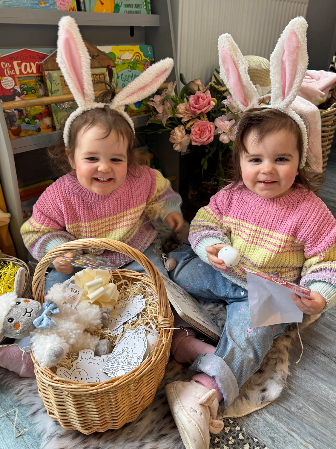 Children receiving their Easter baskets