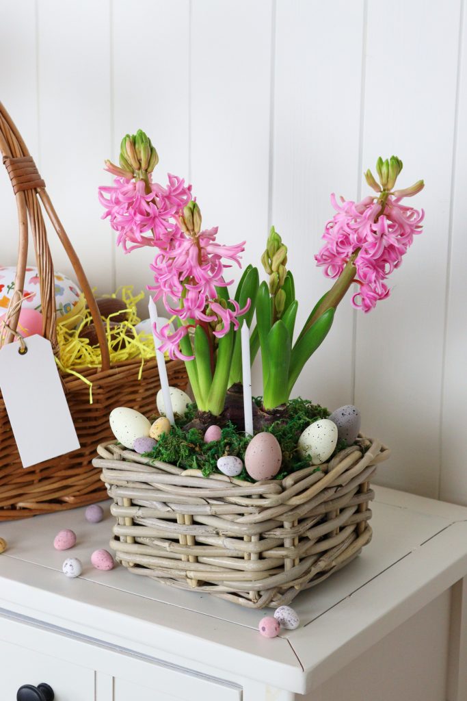 A beautiful rattan wicker plant pot ready for Easter