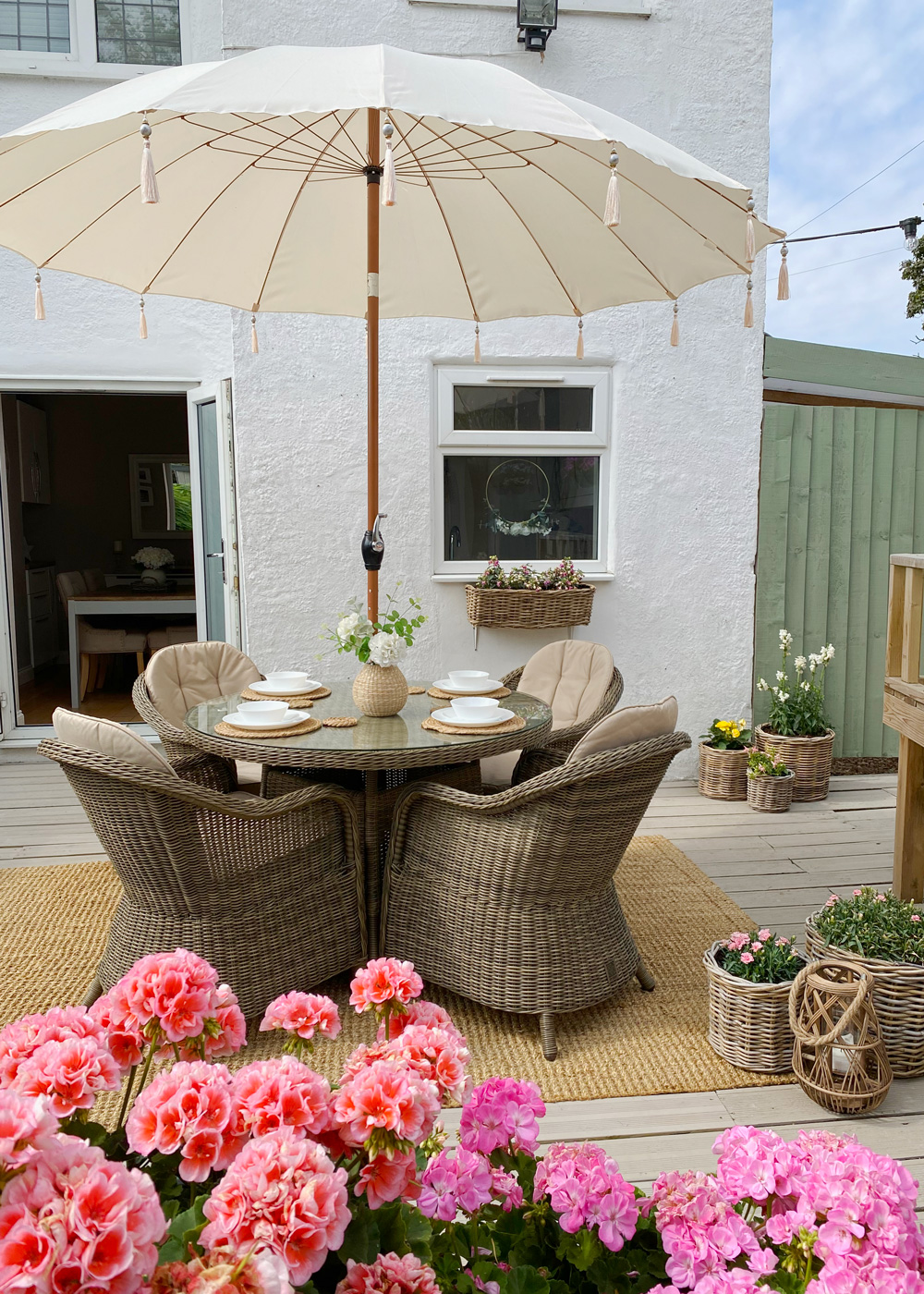 A spring outdoor space complete with spring rattan planters