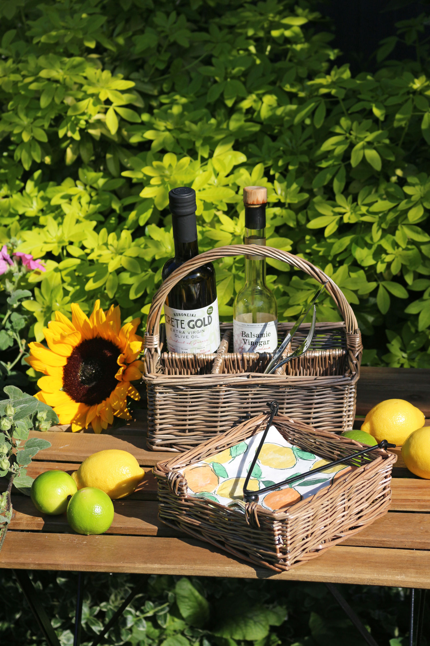 Alfresco dining essentials such as napkin holders and cutlery and condiment baskets