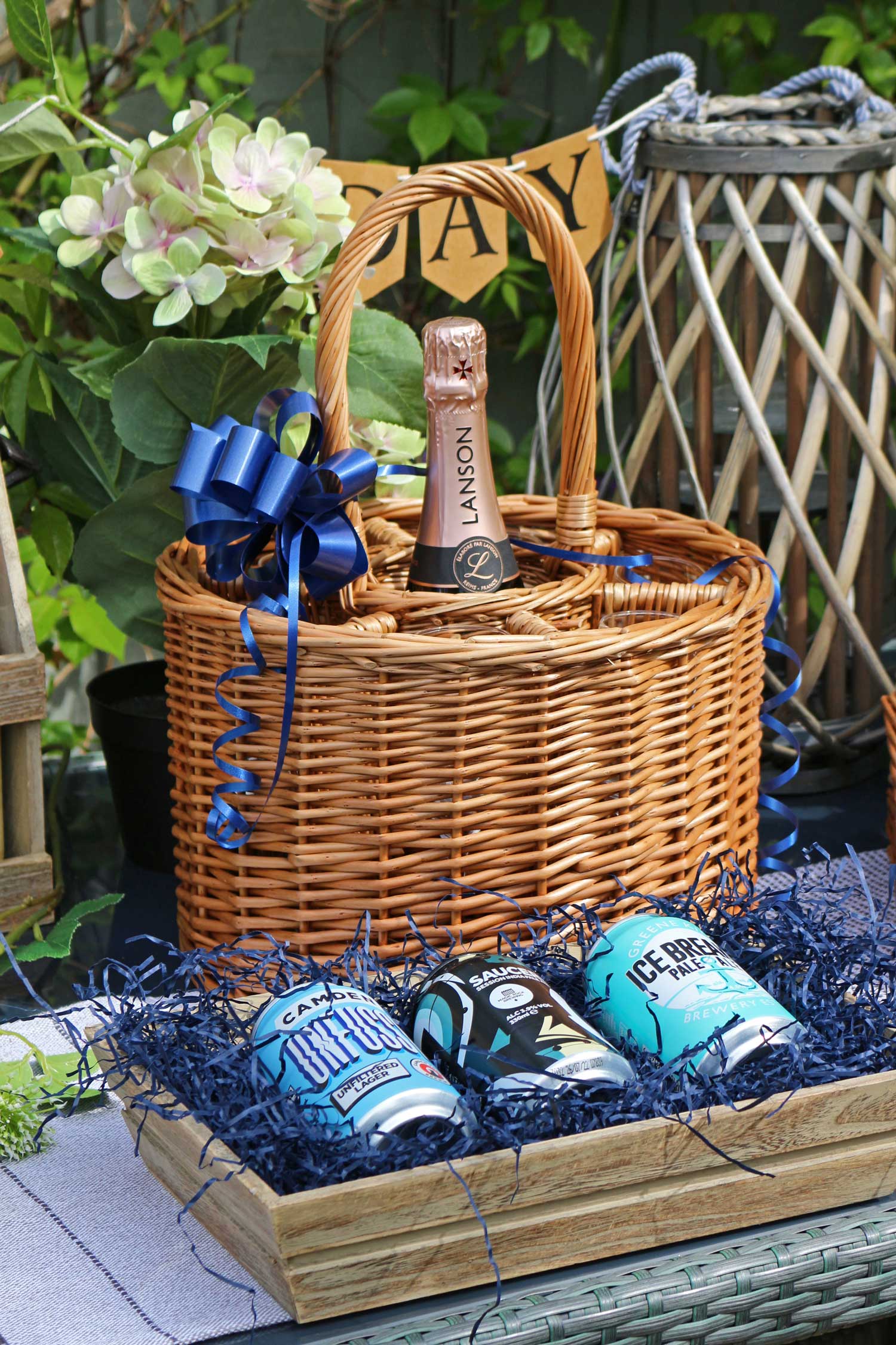 A timeless wicker wine basket ready to be gifted for Father's Day