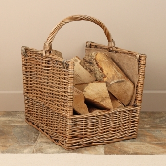 Antique Wash Open End Wicker Log Basket 