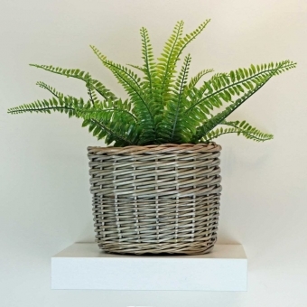 Antique Wash Round Wicker Planter