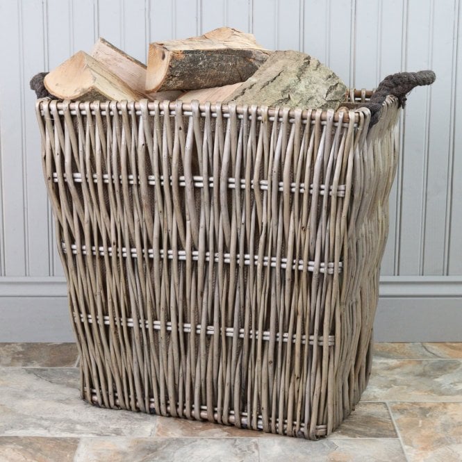 Antique Wash Tapered Wicker Log Basket 