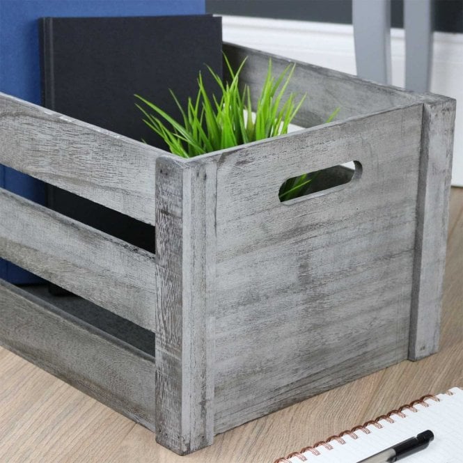 Deep Grey Vintage Style Wooden Crate - The Basket Company