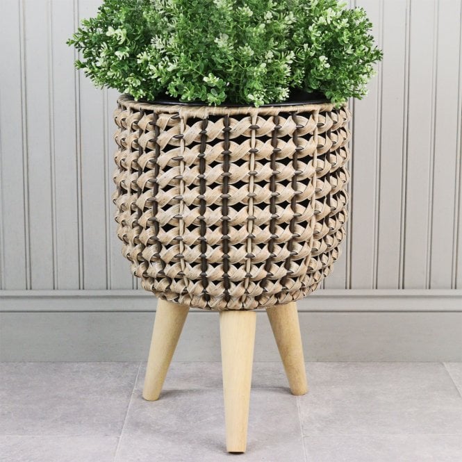 Faux Rattan Plant Pot With Legs