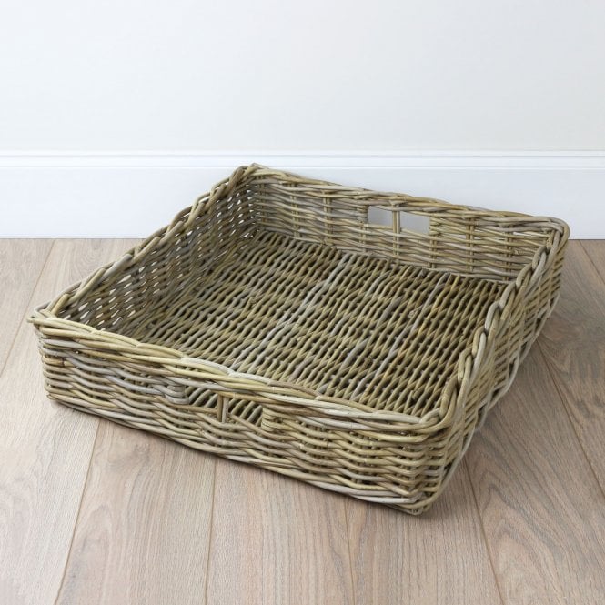 Grey & Buff Rattan Large Underbed Storage Basket