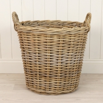 Grey & Buff Rattan Round Wicker Log Basket