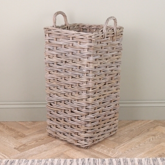 Grey & Buff Rattan Square Wicker Umbrella Stand Basket
