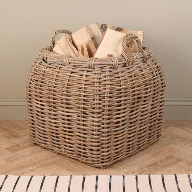Grey & Buff Rattan Tapered Top Wicker Floor Basket