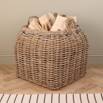 Grey & Buff Rattan Tapered Top Wicker Floor Basket