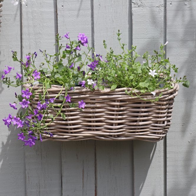 Grey & Buff Rattan Wicker Balcony Planter - 40cm