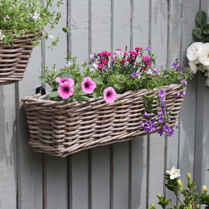 Grey & Buff Rattan Wicker Balcony Planter - 60cm