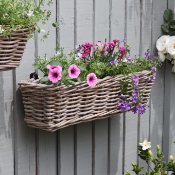 Grey & Buff Rattan Wicker Balcony Planter - 60cm