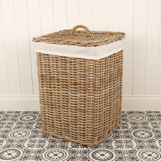 Grey & Buff Square Rattan Laundry Basket