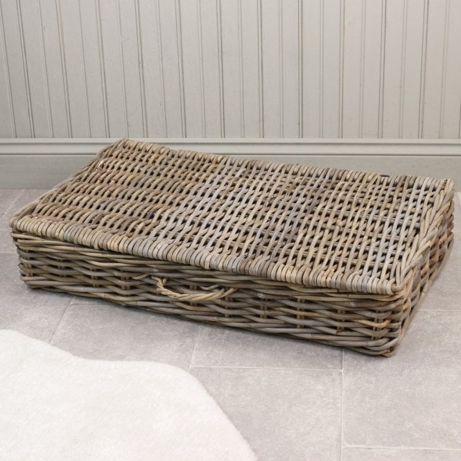 Grey & Buff Wicker Underbed Storage Basket