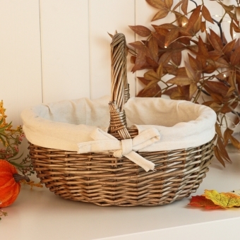 Lined Small Antique Wash Wicker Shopping Basket