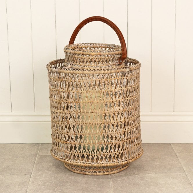 Purbeck Rattan Candle Lantern - Lattice Weave
