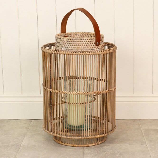 Purbeck Rattan Candle Lantern - Linear Weave