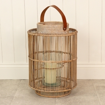 Purbeck Rattan Candle Lantern - Linear Weave