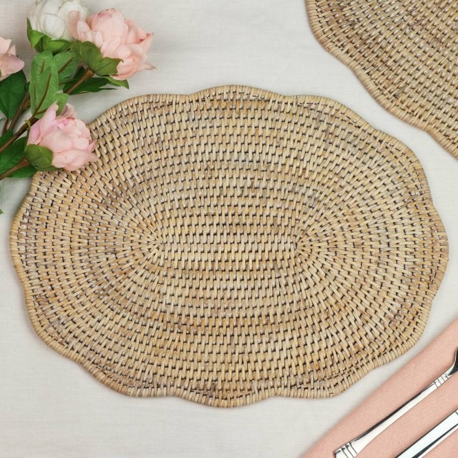 Purbeck Rattan Oval Scalloped Wicker Placemats Set of 2