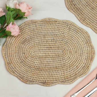 Purbeck Rattan Oval Scalloped Wicker Placemats Set of 2
