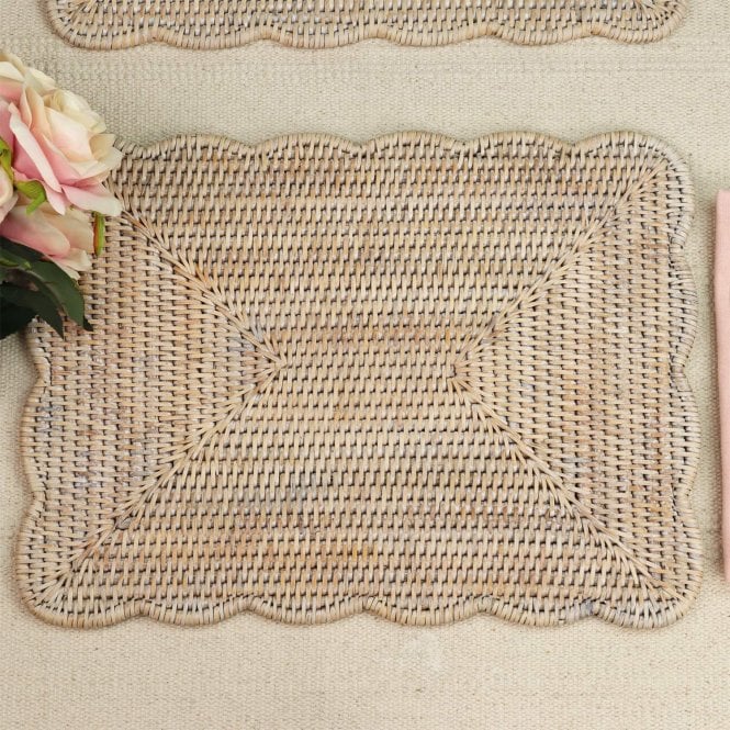 Purbeck Rattan Rectangular Scalloped Wicker Placemats Set of 2