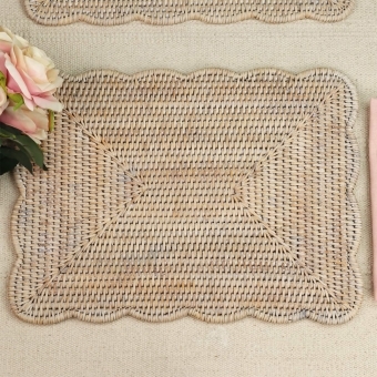 Purbeck Rattan Rectangular Scalloped Wicker Placemats Set of 2