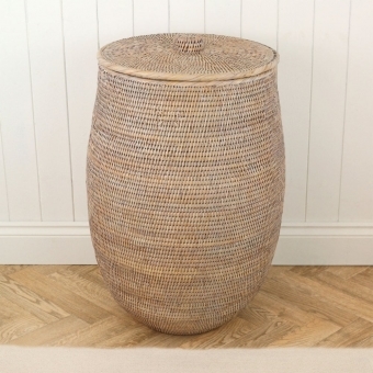 Purbeck Rattan Round Lidded Wicker Laundry Basket Lined