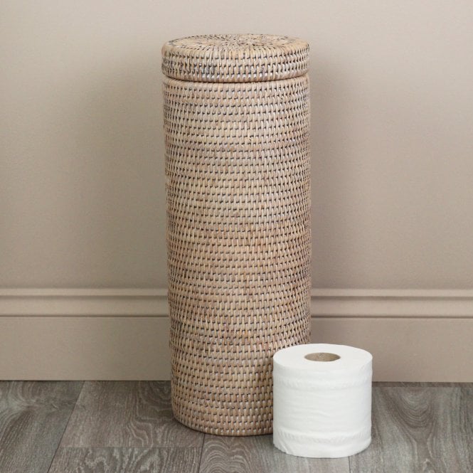 Purbeck Rattan Round Wicker Toilet Roll Basket Holder