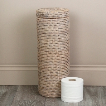 Purbeck Rattan Round Wicker Toilet Roll Basket Holder