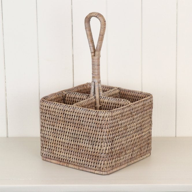 Purbeck Rattan Square Wicker Cutlery Holder