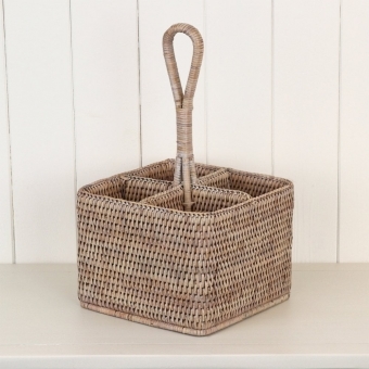 Purbeck Rattan Square Wicker Cutlery Holder