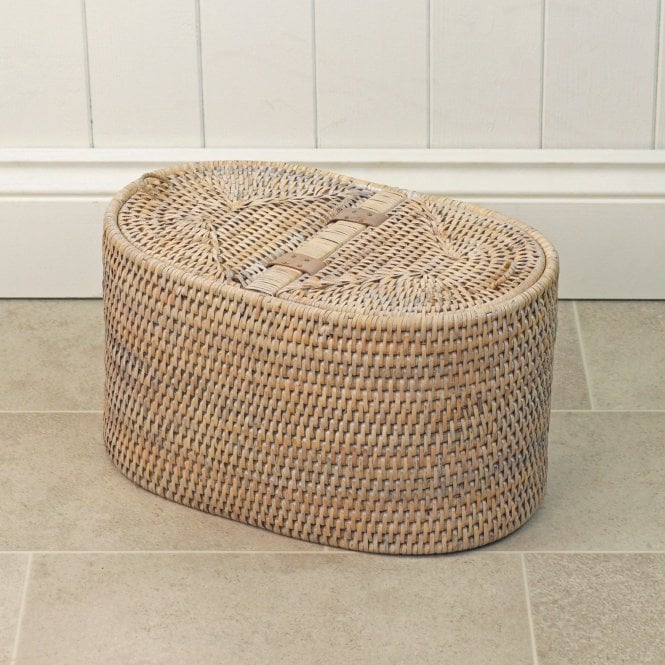 Purbeck Rattan Wicker Lidded Oval Storage Basket