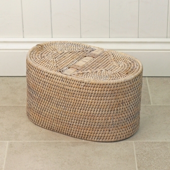 Purbeck Rattan Wicker Lidded Oval Storage Basket