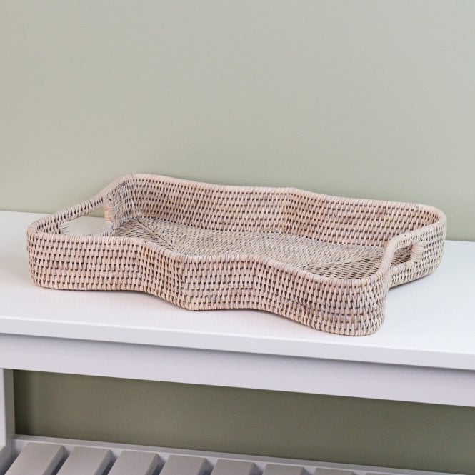Purbeck Rattan Wicker Rectangular Scalloped Tray