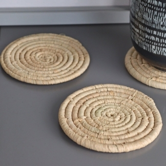 Set of Two Natural Raffia Coasters