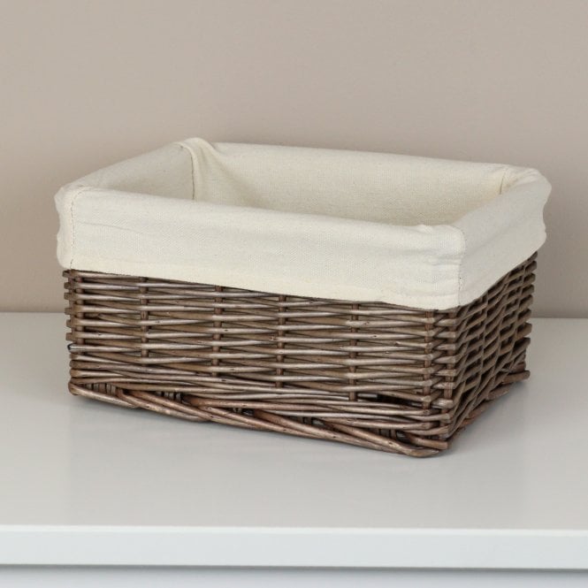 Small Antique Wash Wicker Storage Basket Lined