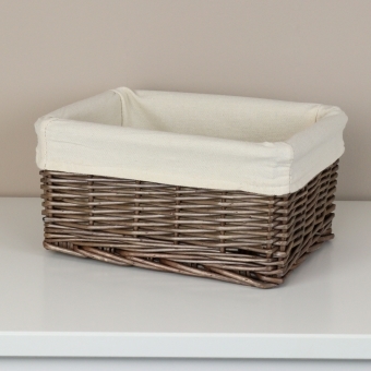 Small Antique Wash Wicker Storage Basket Lined